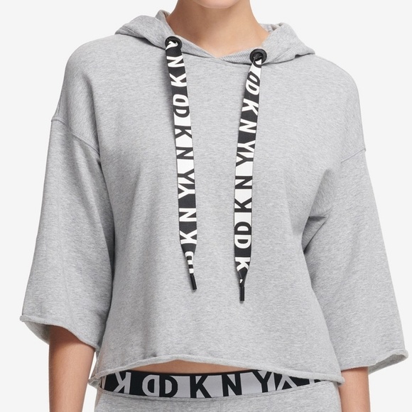 Dkny Sweaters - DKNY sport grey cropped pullover hooded sweater M